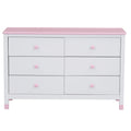 Wooden Storage Dresser With 6 Drawers,Storage Cabinet For Kids Bedroom,White Pink White Pink Solid Wood