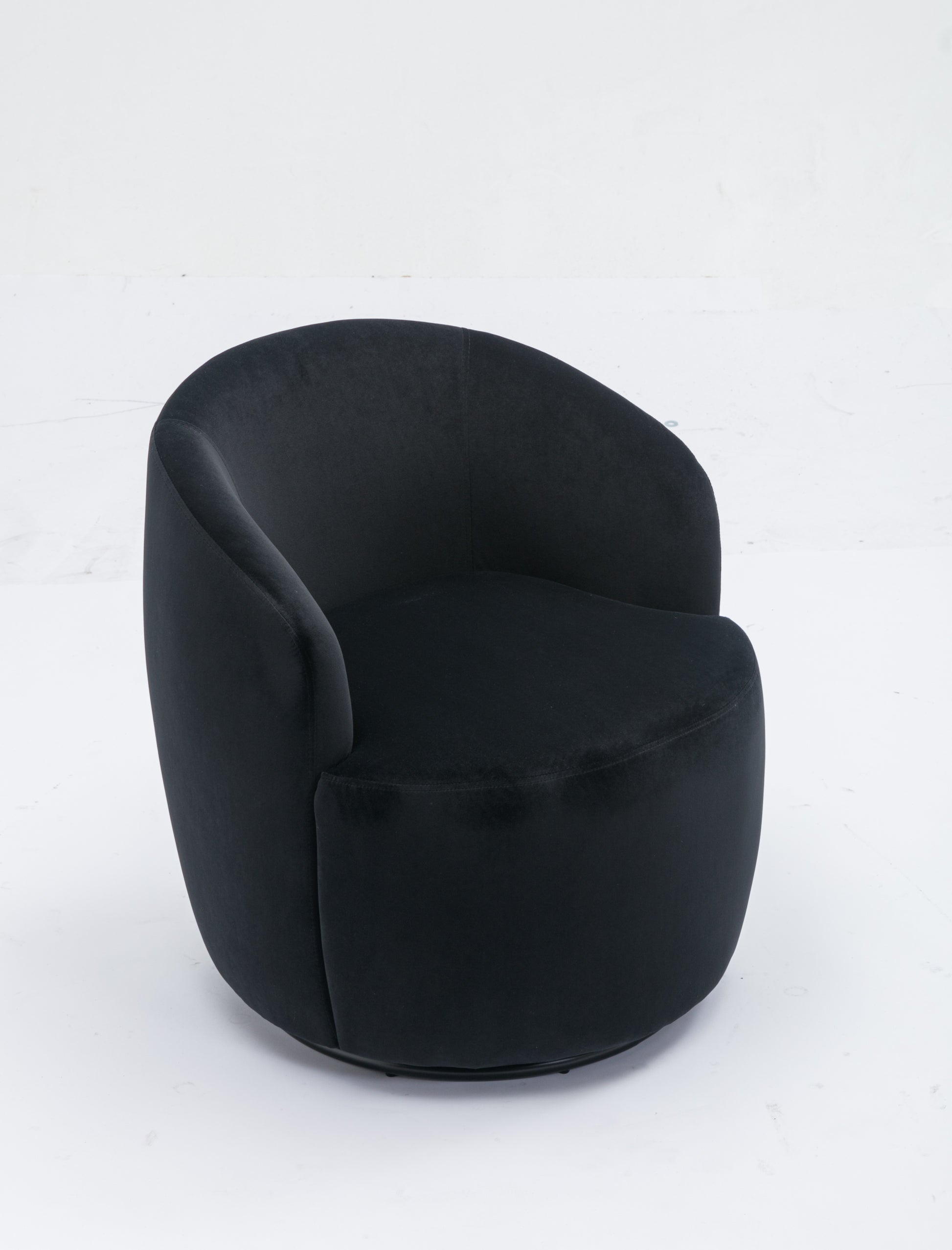 Velvet Fabric Swivel Accent Armchair Barrel Chair With Black Powder Coating Metal Ring,Black Black Foam Velvet