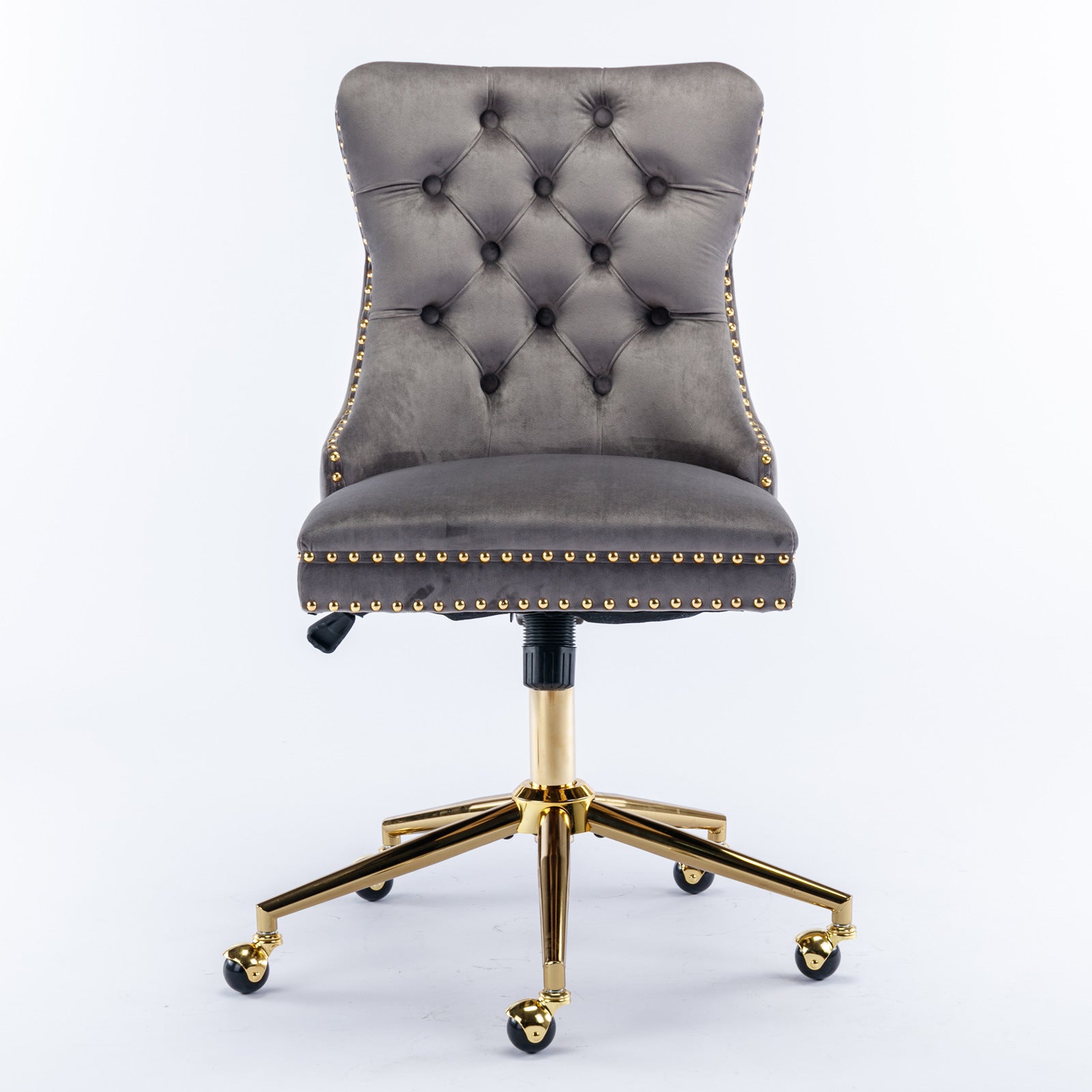 Office Chair,Velvet Upholstered Tufted Button Home Office Chair With Golden Metal Base,Adjustable Desk Chair Swivel Office Chair Gray Gray Foam Velvet