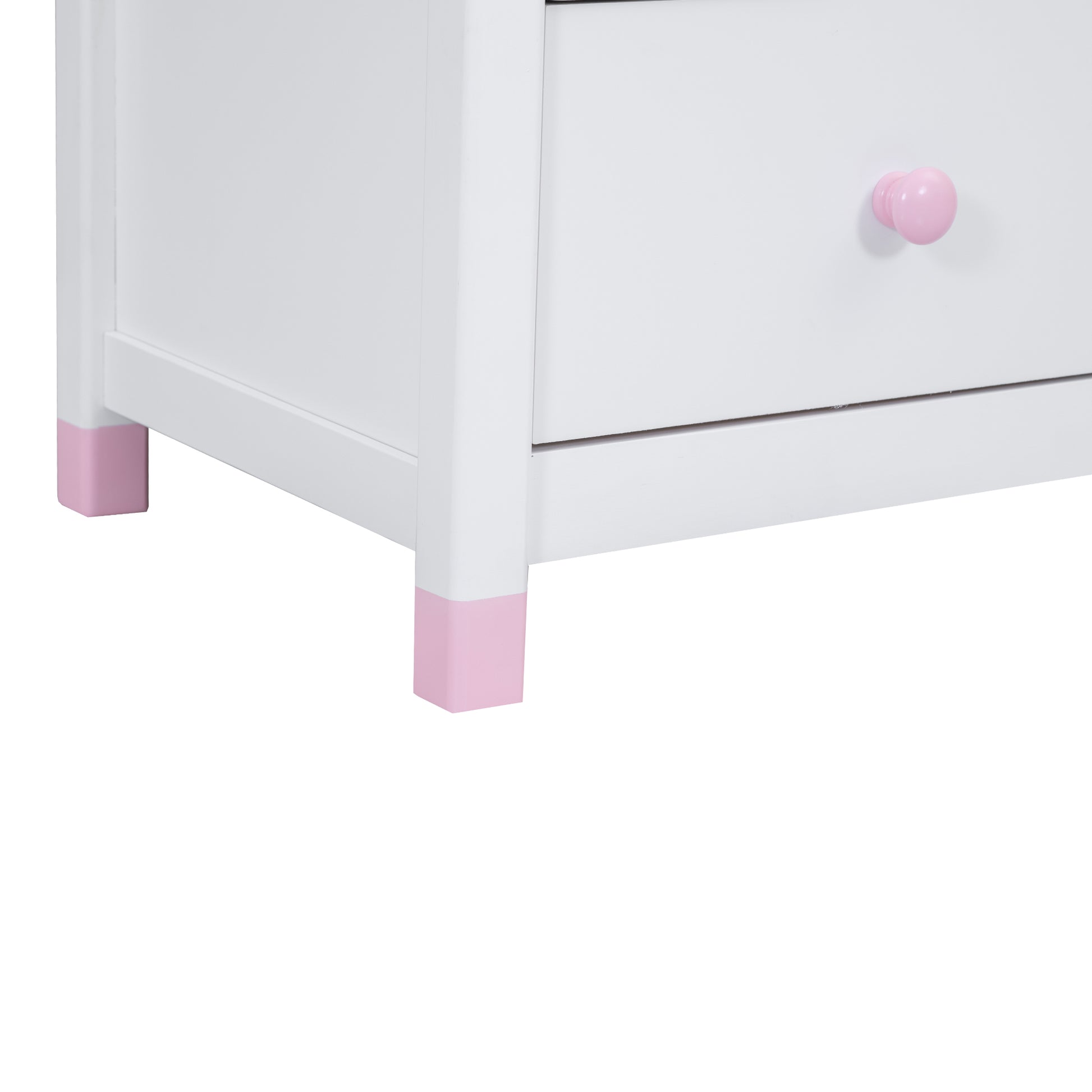 Wooden Nightstand With Two Drawers For Kids,End Table For Bedroom,White Pink White Pink Solid Wood