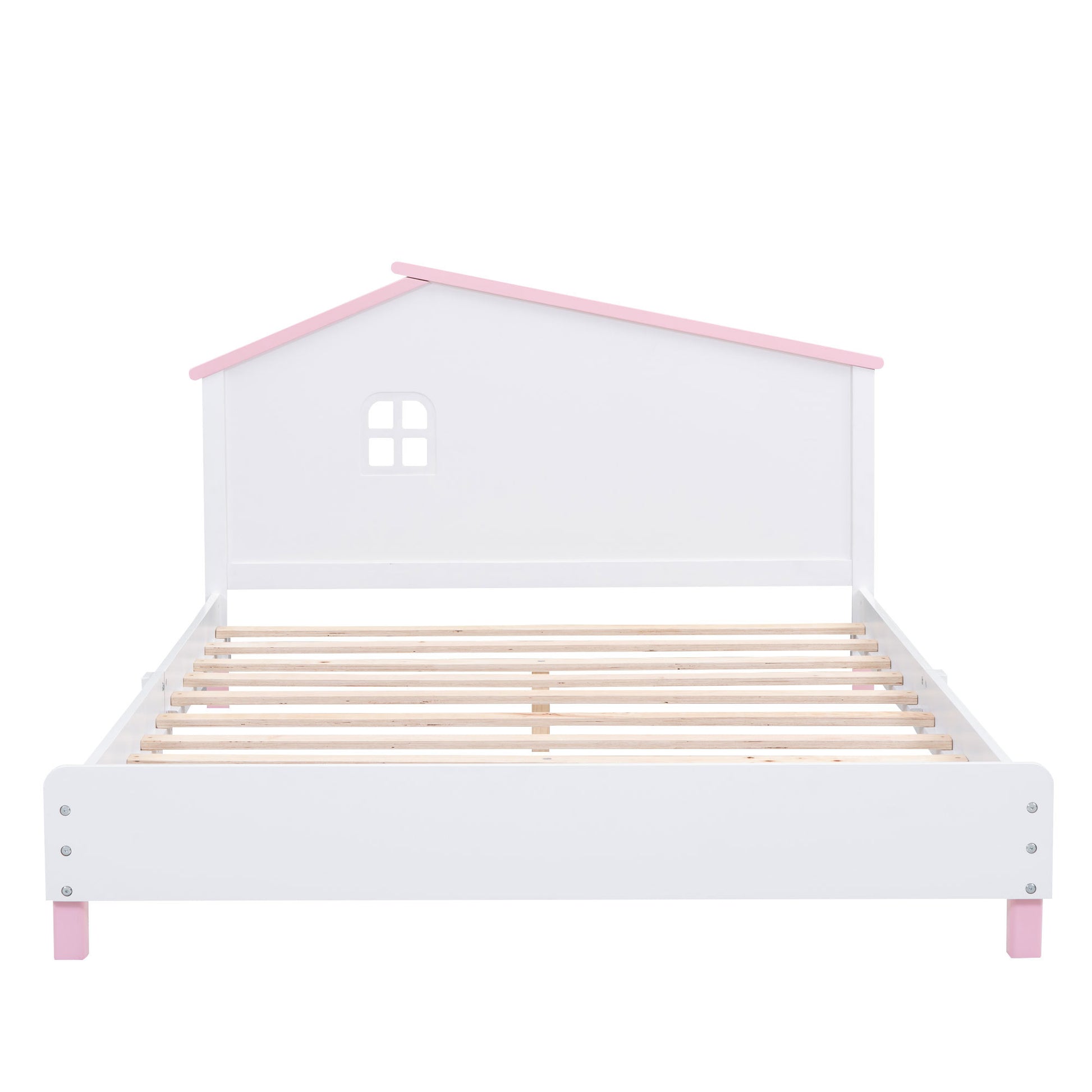 3 Pieces Bedroom Sets Full Size Platform Bed With Nightstand And Storage Dresser,White Pink White Pink Solid Wood