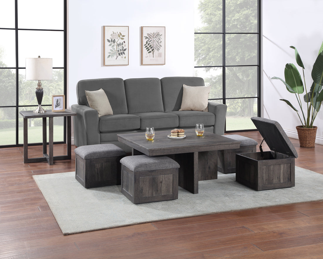 Moseberg Rustic Wood Coffee Table With Storage Stools And End Table Set Brown Rubber Wood