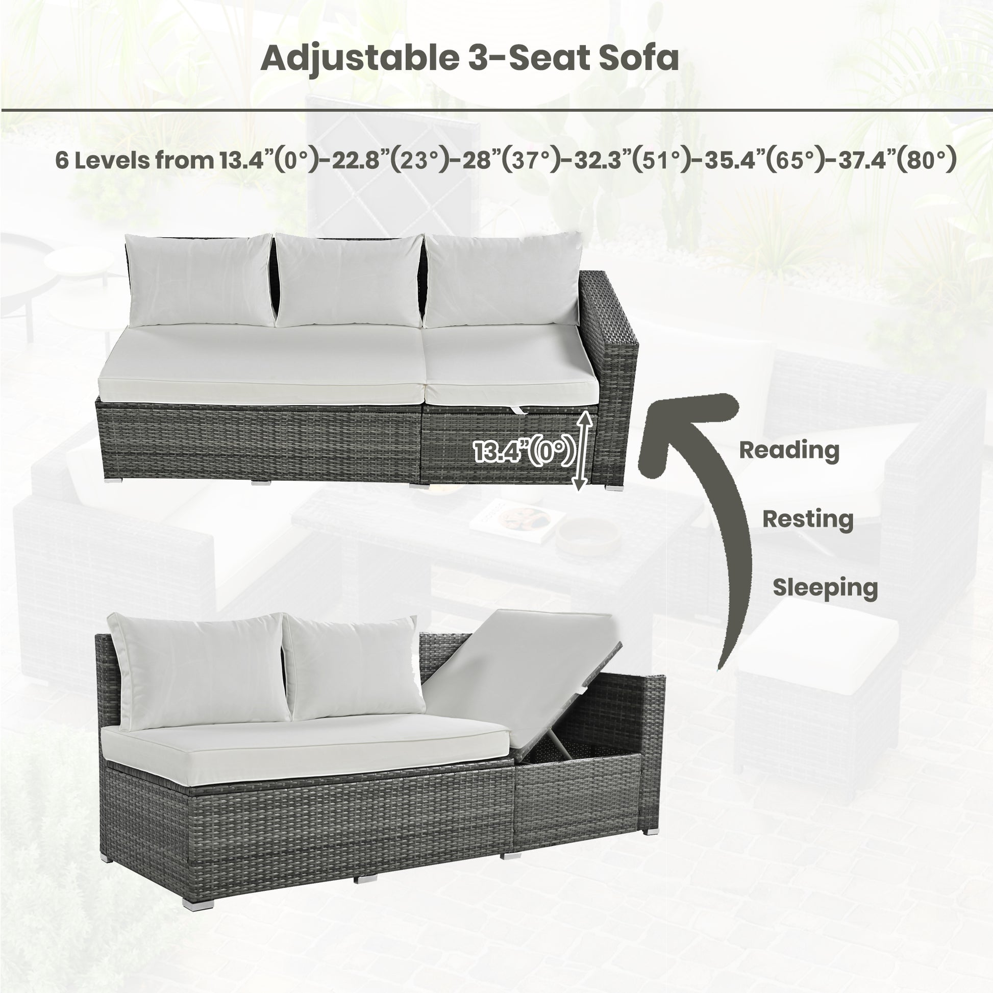 Outdoor 6 Piece All Weather Pe Rattan Sofa Set, Garden Patio Wicker Sectional Furniture Set With Adjustable Seat, Storage Box, Removable Covers And Tempered Glass Top Table, Beige Yes Complete Patio Set Beige Water Resistant Frame Water Resistant Cushion