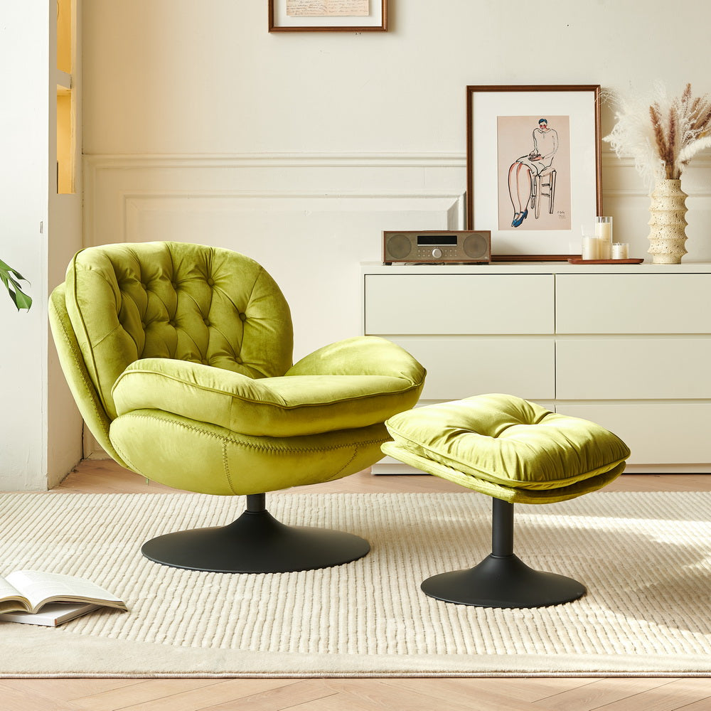 Swivel Leisure Chair Lounge Chair Velvet Apple Green Color With Ottoman Green Velvet