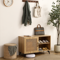 Modern Shoe Storage Cabinet With Natural Rattan Mesh Door And Solid Wooden Handle 39.37Inch Natural Wood Wood