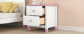 Wooden Nightstand With Two Drawers For Kids,End Table For Bedroom,White Pink White Pink Solid Wood