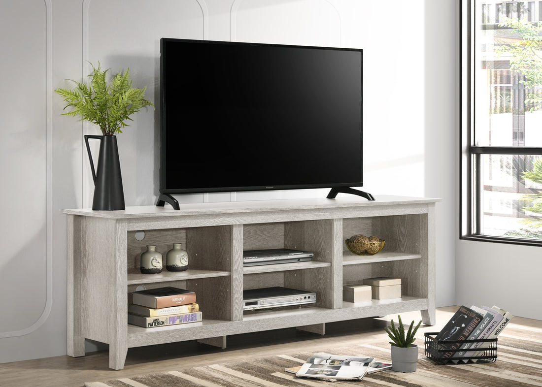 Benito Dusty Gray 70" Wide Tv Stand With Open Shelves And Cable Management Light Gray Particle Board