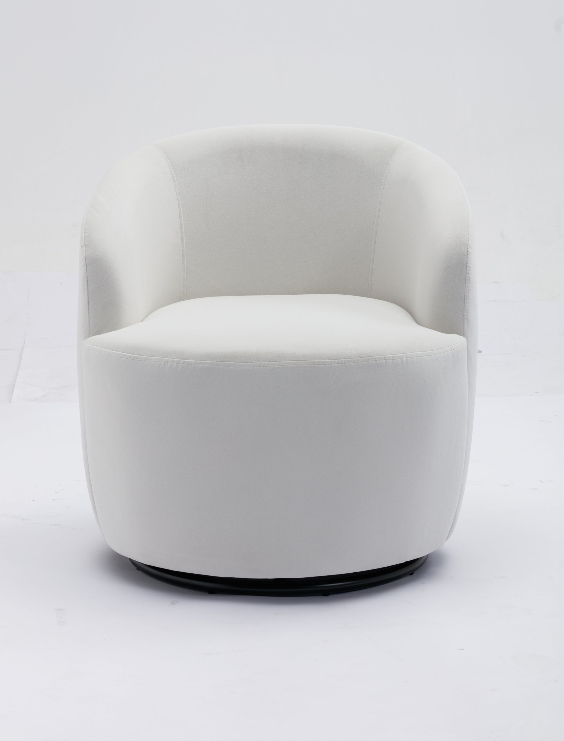 Velvet Fabric Swivel Accent Armchair Barrel Chair With Black Powder Coating Metal Ring,White White Foam Velvet