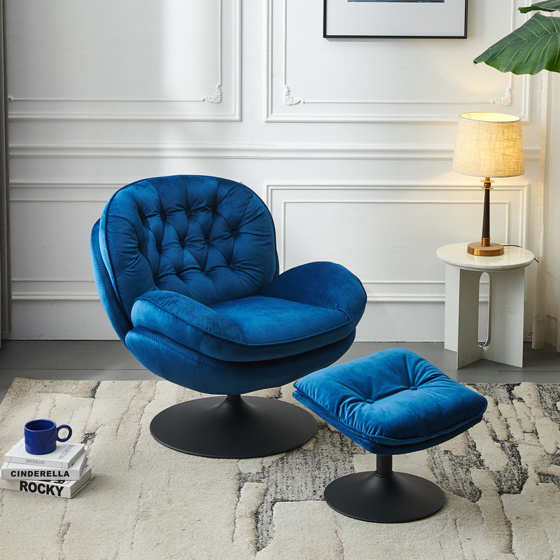 Swivel Leisure Chair Lounge Chair Velvet Blue Color With Ottoman Blue Velvet