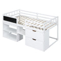 Twin Size Low Loft Bed With Rolling Desk, Shelf And Drawers White White Solid Wood