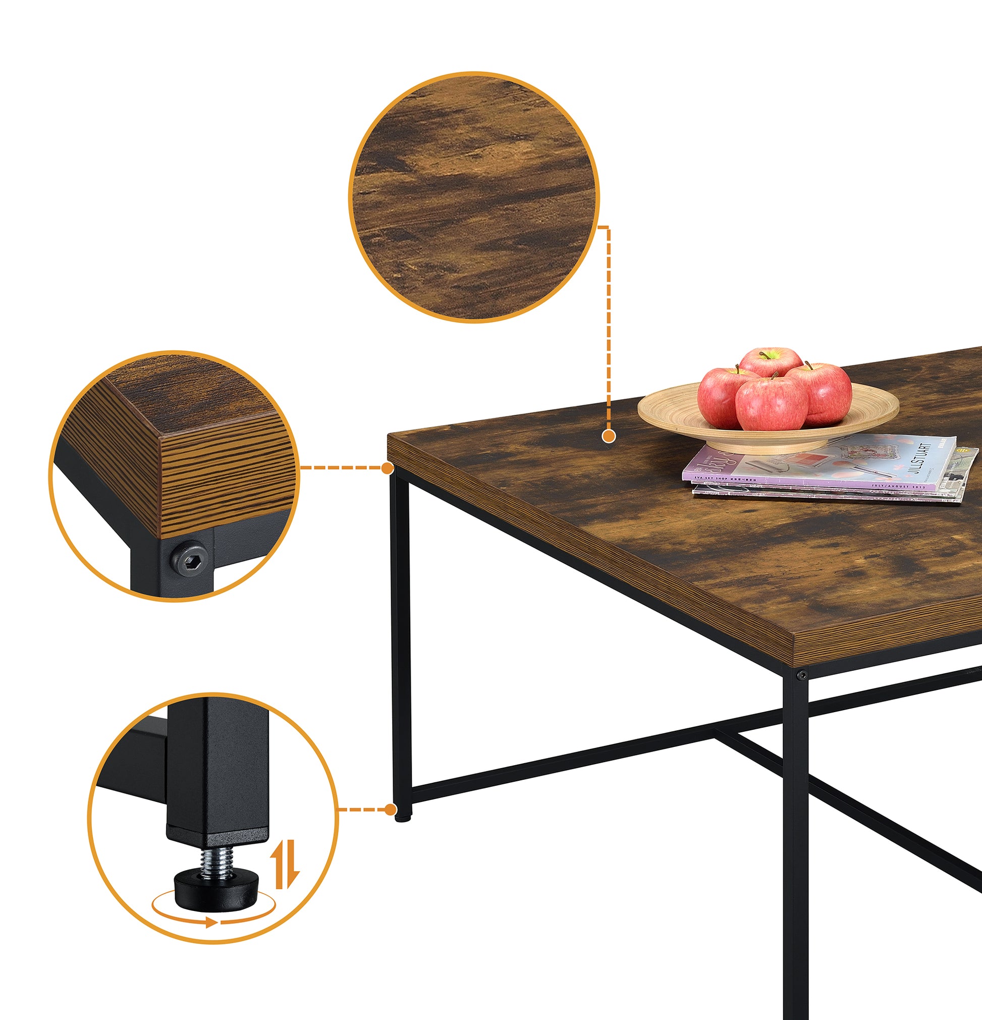 Caitlin 35" Weathered Oak Wood Grain 5 Piece Coffee Table Set Brown Oak Mdf