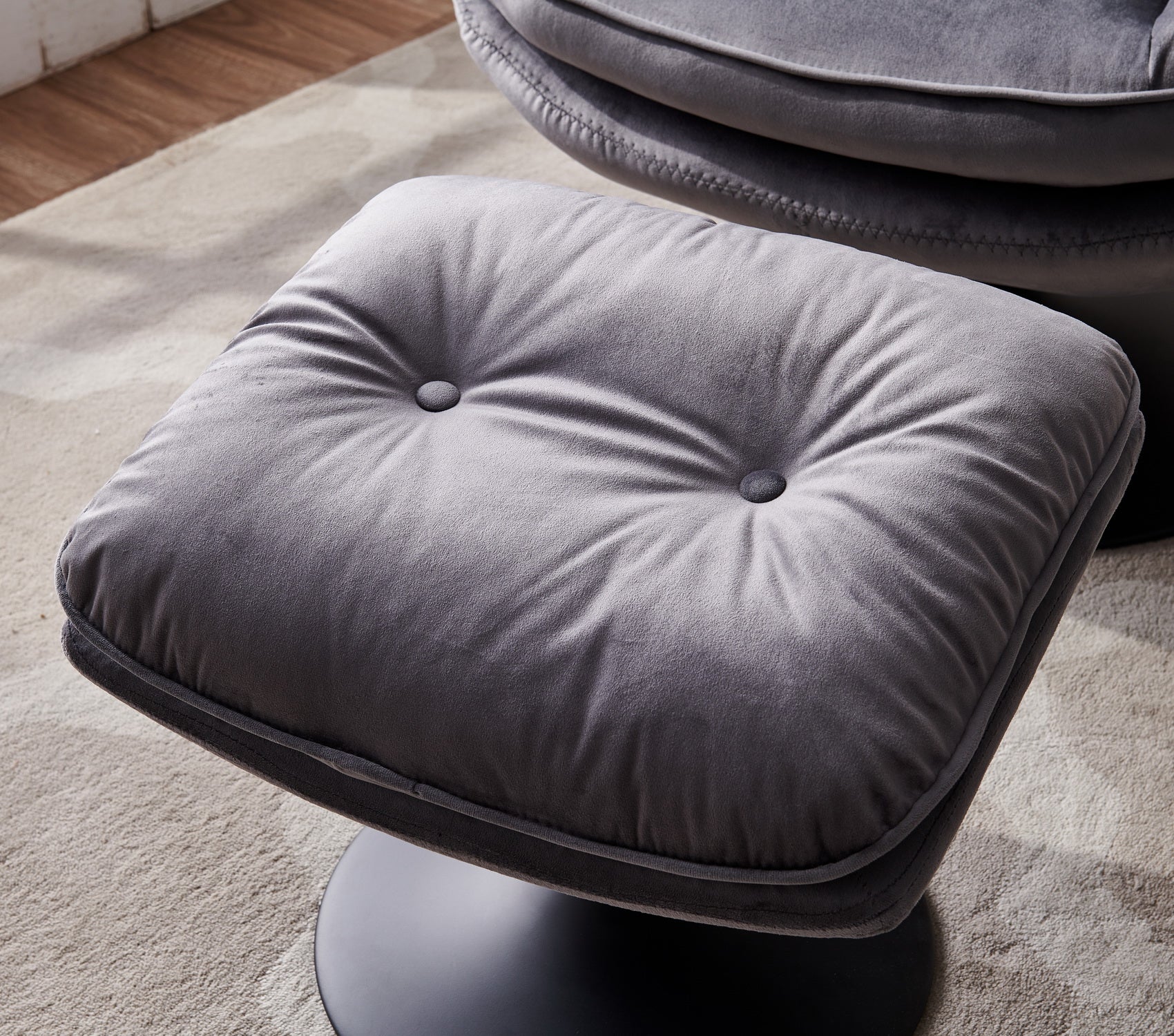 Swivel Leisure Chair Lounge Chair Velvet Grey Color With Ottoman Grey Velvet