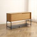 Sideboard Buffet Cabinet.White Rubber And Mdf Two Door Sliding Cabinet For Dining Room, 47.24 Inches Oak Metal & Wood