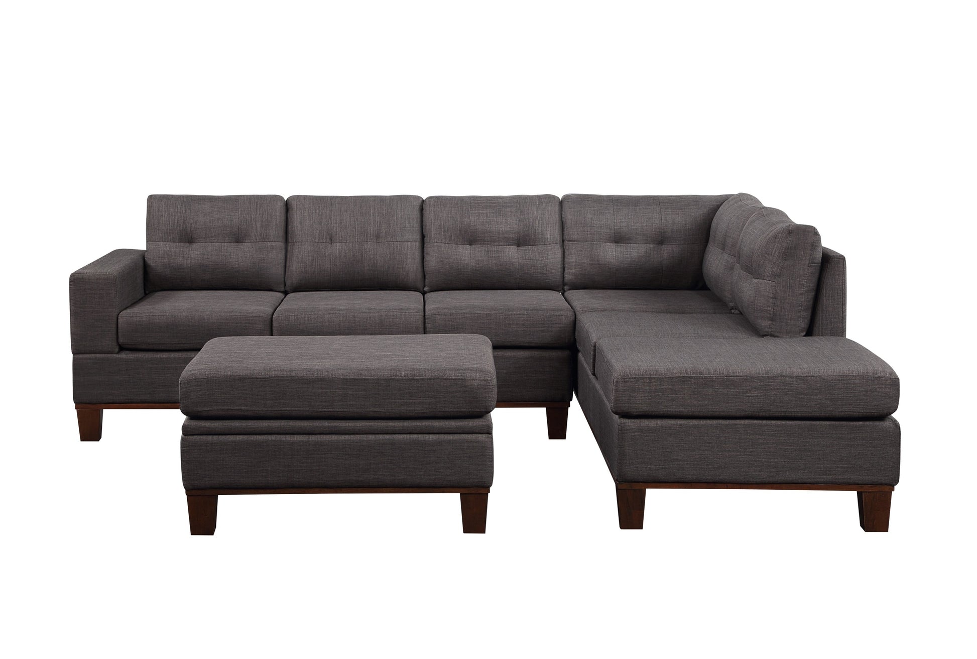 Hilo 106" Dark Gray Fabric Reversible Sectional Sofa With Dropdown Armrest, Cupholder, And Storage Ottoman Dark Gray Polyester