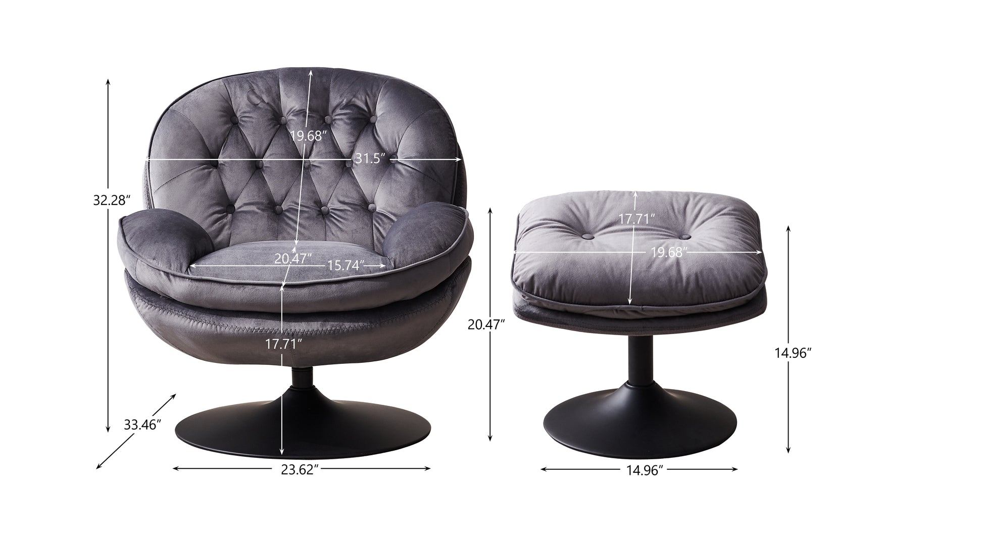 Swivel Leisure Chair Lounge Chair Velvet Grey Color With Ottoman Grey Velvet