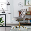 Office Chair,Velvet Upholstered Tufted Button Home Office Chair With Golden Metal Base,Adjustable Desk Chair Swivel Office Chair Gray Gray Foam Velvet