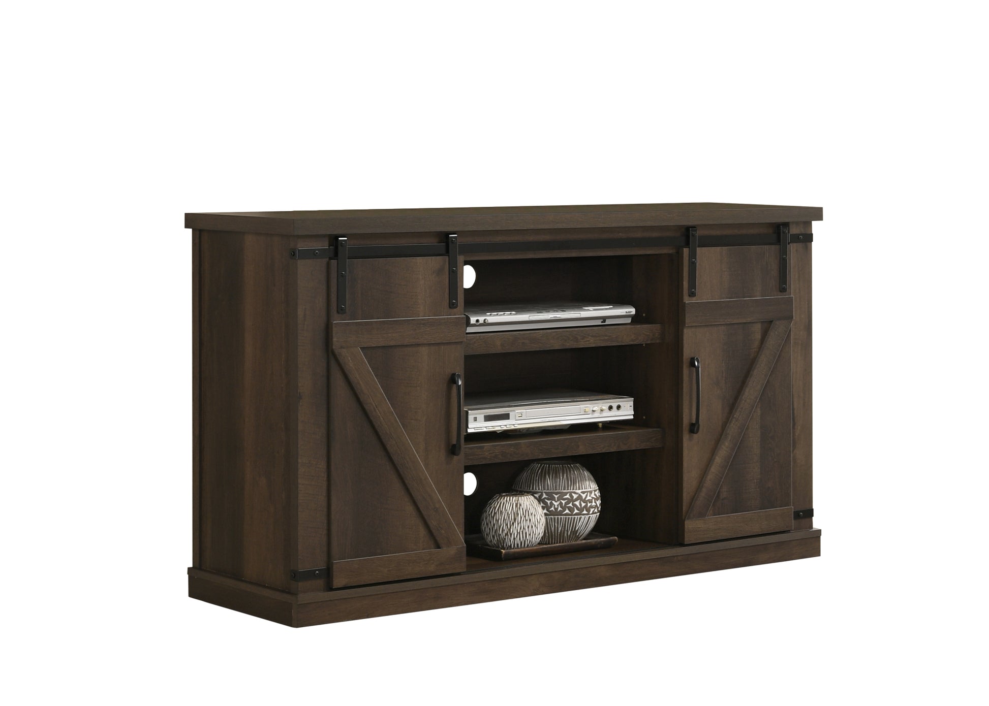 Asher Dark Dusty Brown 54" Wide Tv Stand With Sliding Doors And Cable Management Brown Particle Board