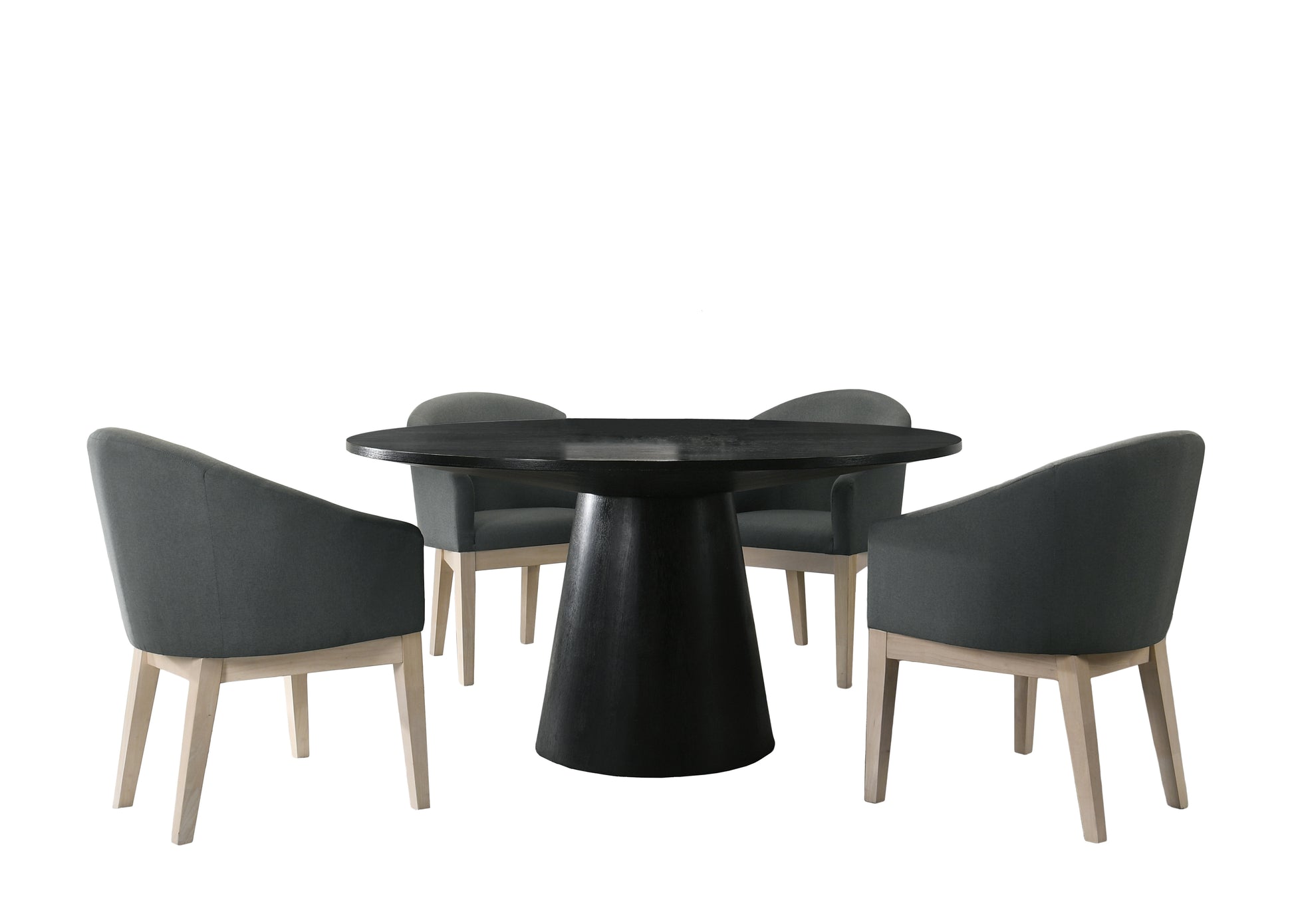 Jasper Ebony Black 5 Piece 59" Round Dining Table Set With Gray Chairs Walnut Solid Wood Mdf