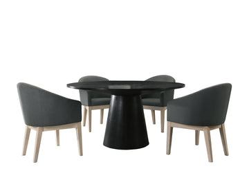 Jasper Ebony Black 5 Piece 59" Round Dining Table Set With Gray Chairs Walnut Solid Wood Mdf
