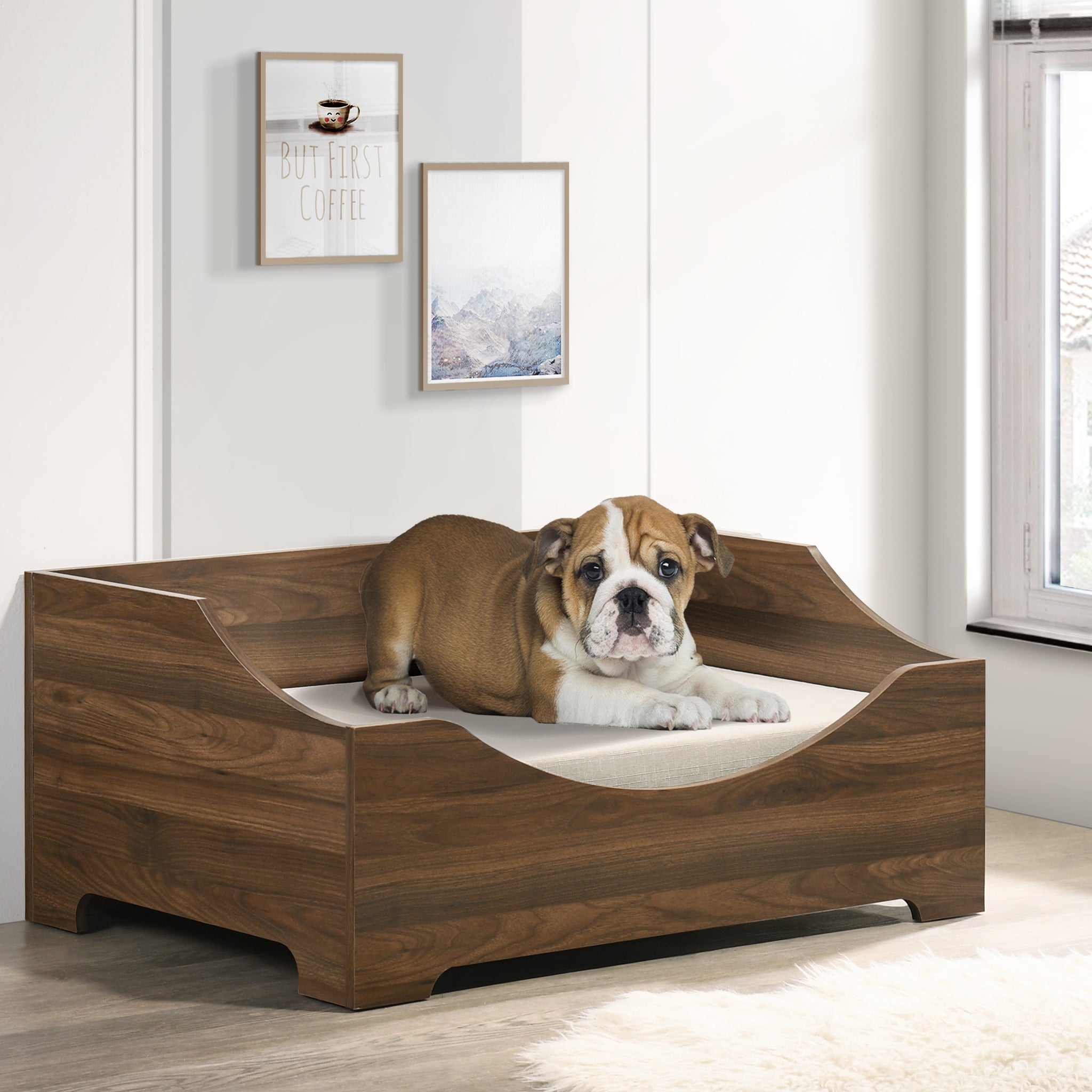 Gibson 36" Brown Alder Wood Finish 36" Wide Modern Comfy Pet Bed With Cushion Brown Particle Board