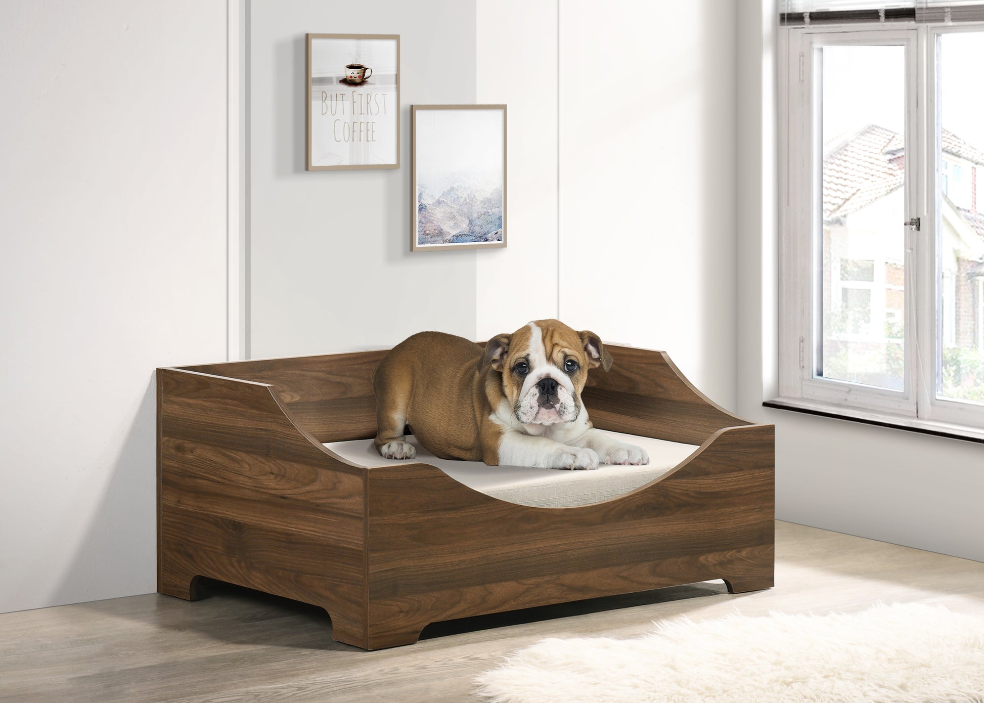 Gibson 36" Brown Alder Wood Finish 36" Wide Modern Comfy Pet Bed With Cushion Brown Particle Board