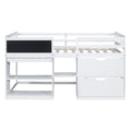 Twin Size Low Loft Bed With Rolling Desk, Shelf And Drawers White White Solid Wood