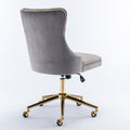 Office Chair,Velvet Upholstered Tufted Button Home Office Chair With Golden Metal Base,Adjustable Desk Chair Swivel Office Chair Gray Gray Foam Velvet