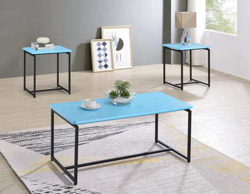 Gt 3 Piece Blue Carbon Fiber Wrap Coffee Table And End Table Set Blue Metal