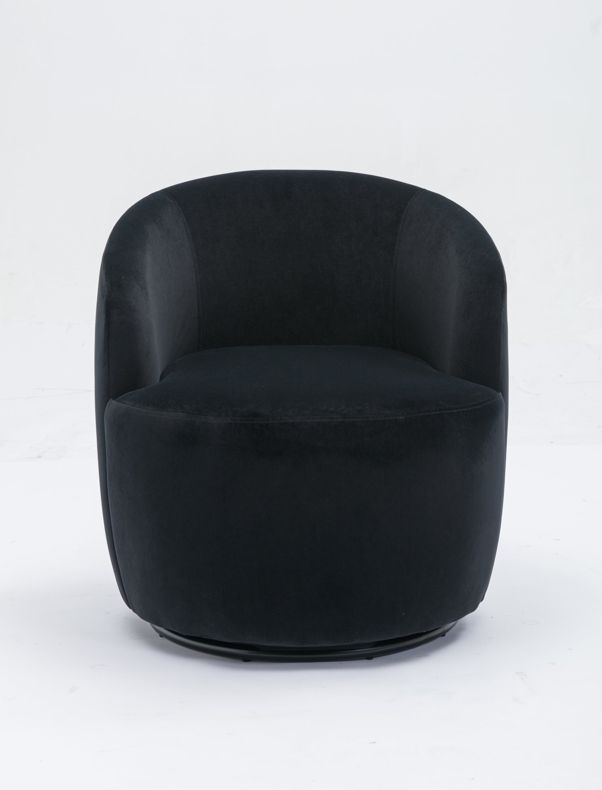Velvet Fabric Swivel Accent Armchair Barrel Chair With Black Powder Coating Metal Ring,Black Black Foam Velvet