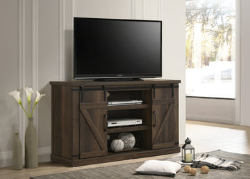 Asher Dark Dusty Brown 54" Wide Tv Stand With Sliding Doors And Cable Management Brown Particle Board