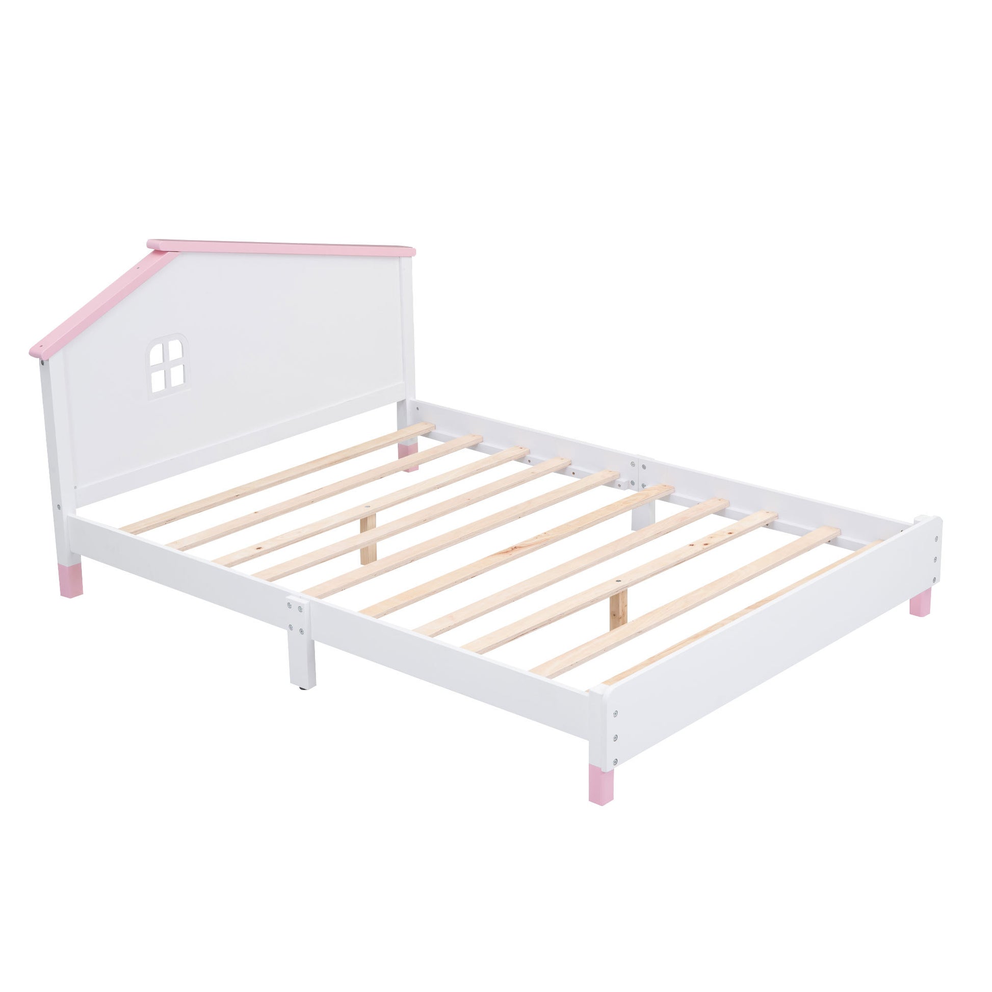 3 Pieces Bedroom Sets Full Size Platform Bed With Nightstand And Storage Dresser,White Pink White Pink Solid Wood