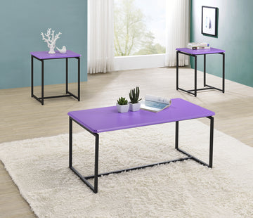 Gt 3 Piece Violet Carbon Fiber Wrap Coffee Table And End Table Set Purple Metal