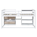 Twin Size Low Loft Bed With Rolling Desk, Shelf And Drawers White White Solid Wood