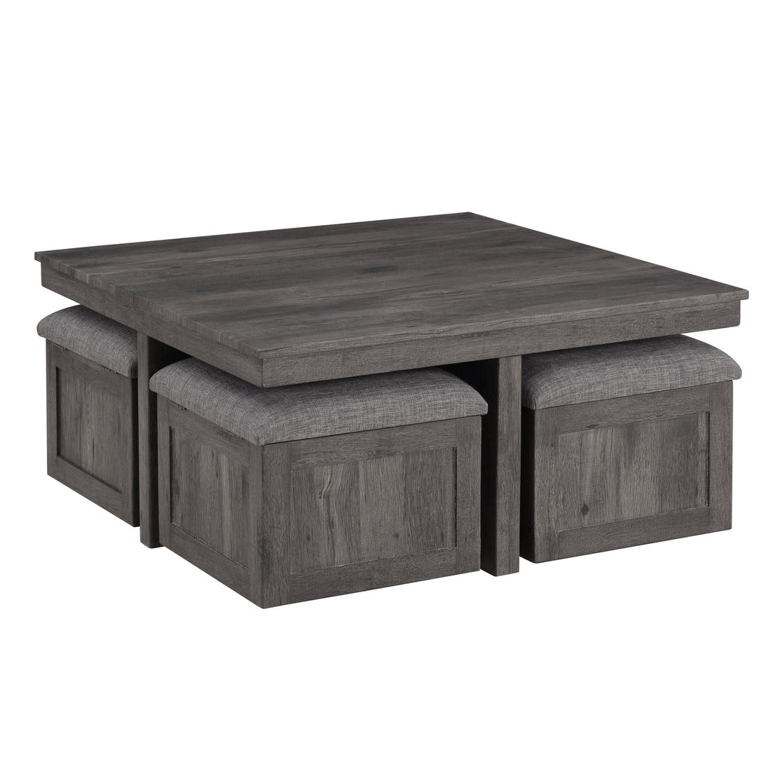 Moseberg 38" Rustic Wood Coffee Table With Storage Stools Brown Rubber Wood