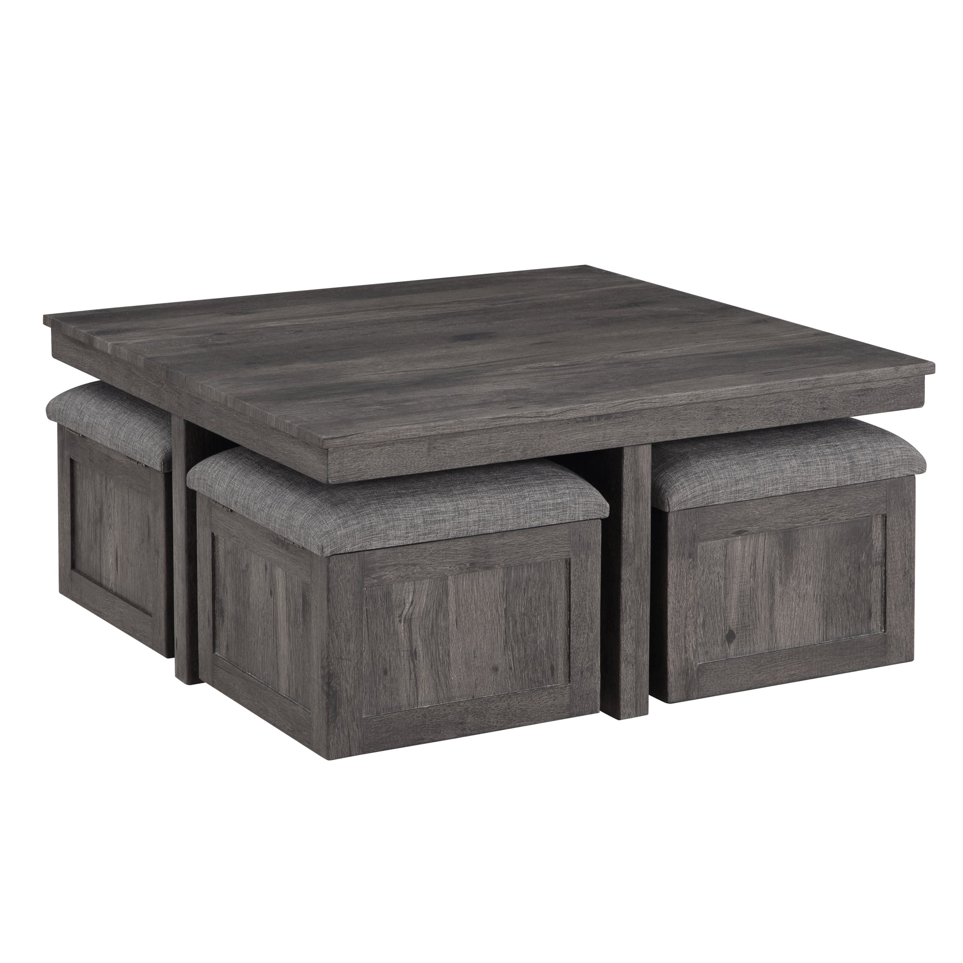 Moseberg Rustic Wood Coffee Table With Storage Stools And End Table Set Brown Rubber Wood
