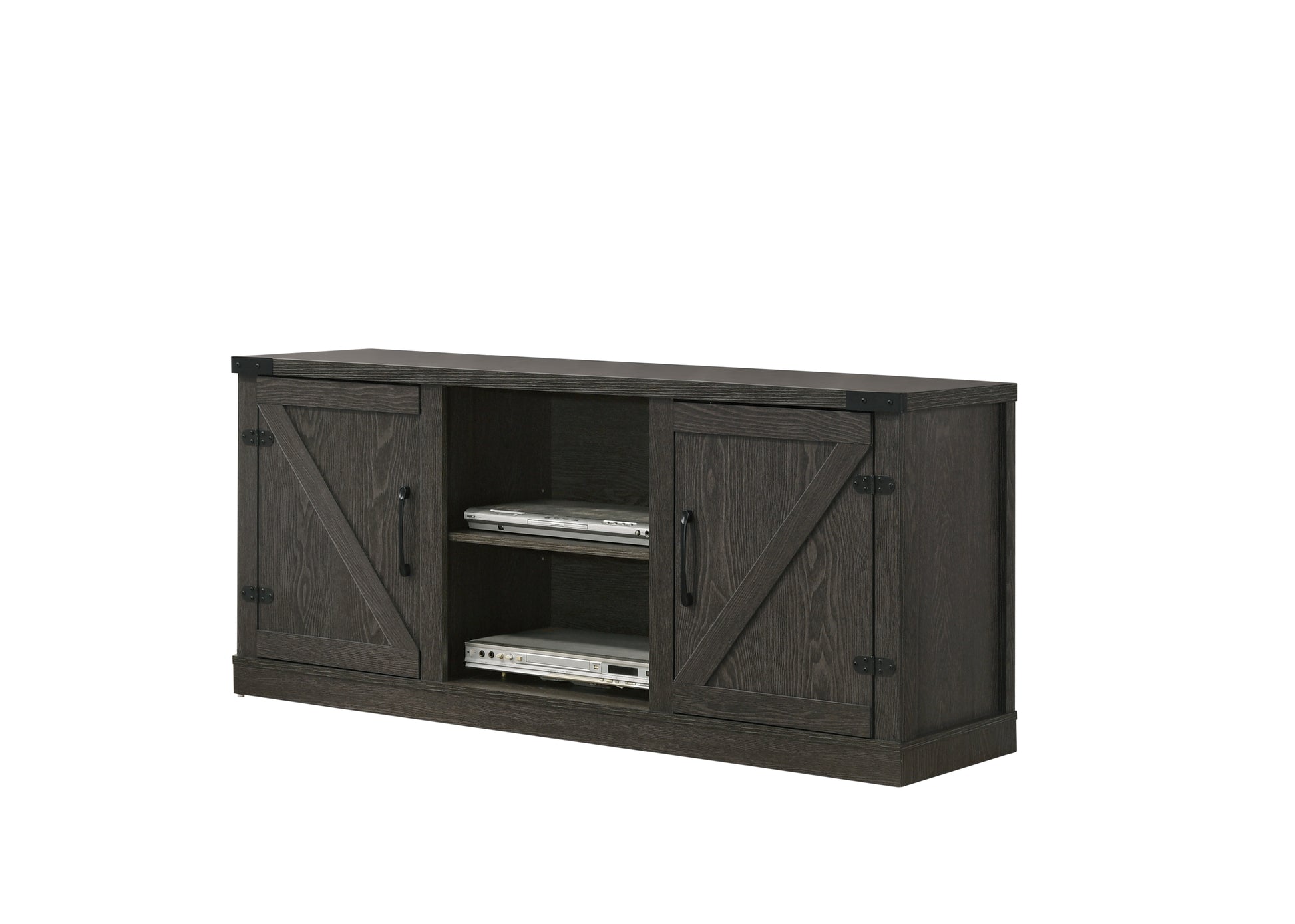 Salma Dark Gray 58" Wide Tv Stand With 2 Open Shelves And 2 Cabinets Dark Gray Particle Board