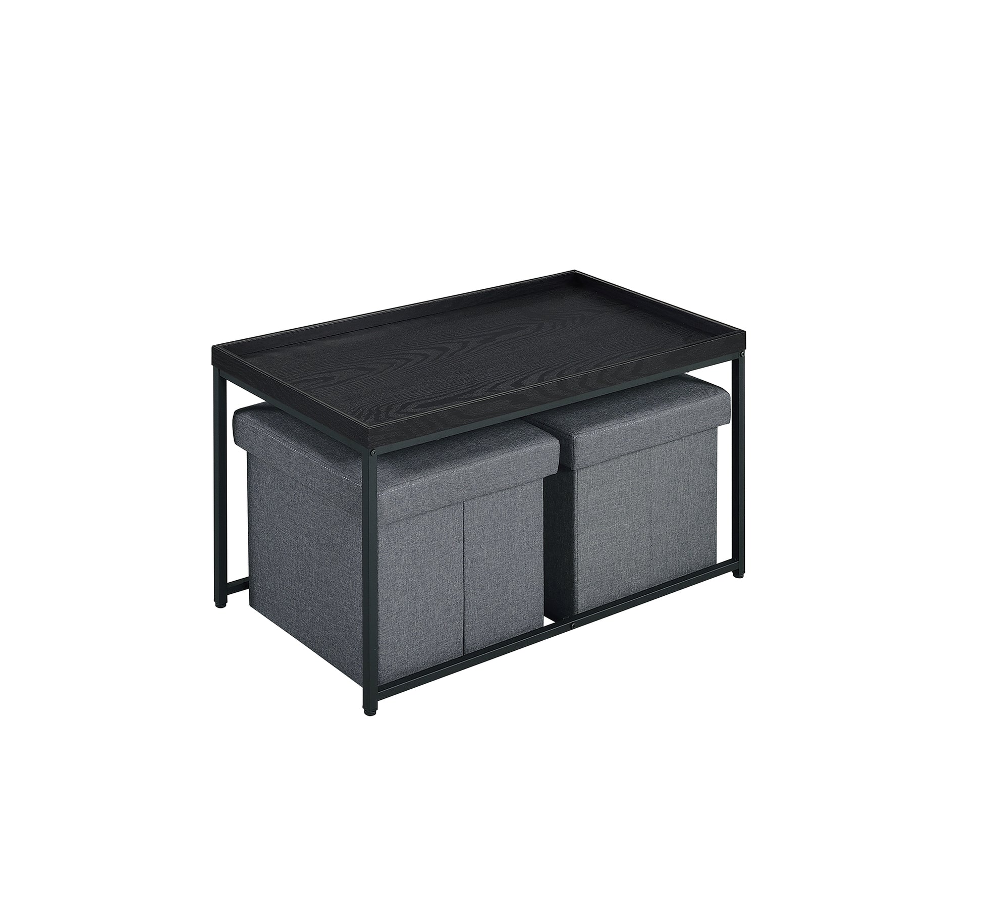 Monty 35" Black Wood Grain 3 Piece Coffee Table Set With Raised Edges Black Mdf