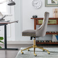 Office Chair,Velvet Upholstered Tufted Button Home Office Chair With Golden Metal Base,Adjustable Desk Chair Swivel Office Chair Gray Gray Foam Velvet