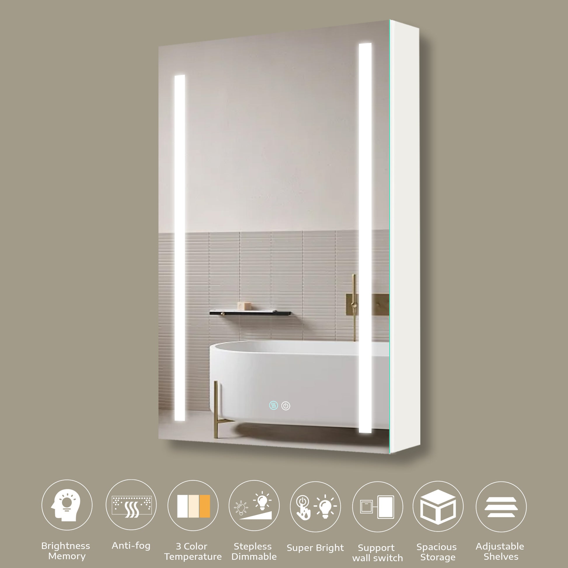 30X20 Inch Led Bathroom Medicine Cabinet Surface Mounted Cabinets With Lighted Mirror White Right Open White Modern Aluminium