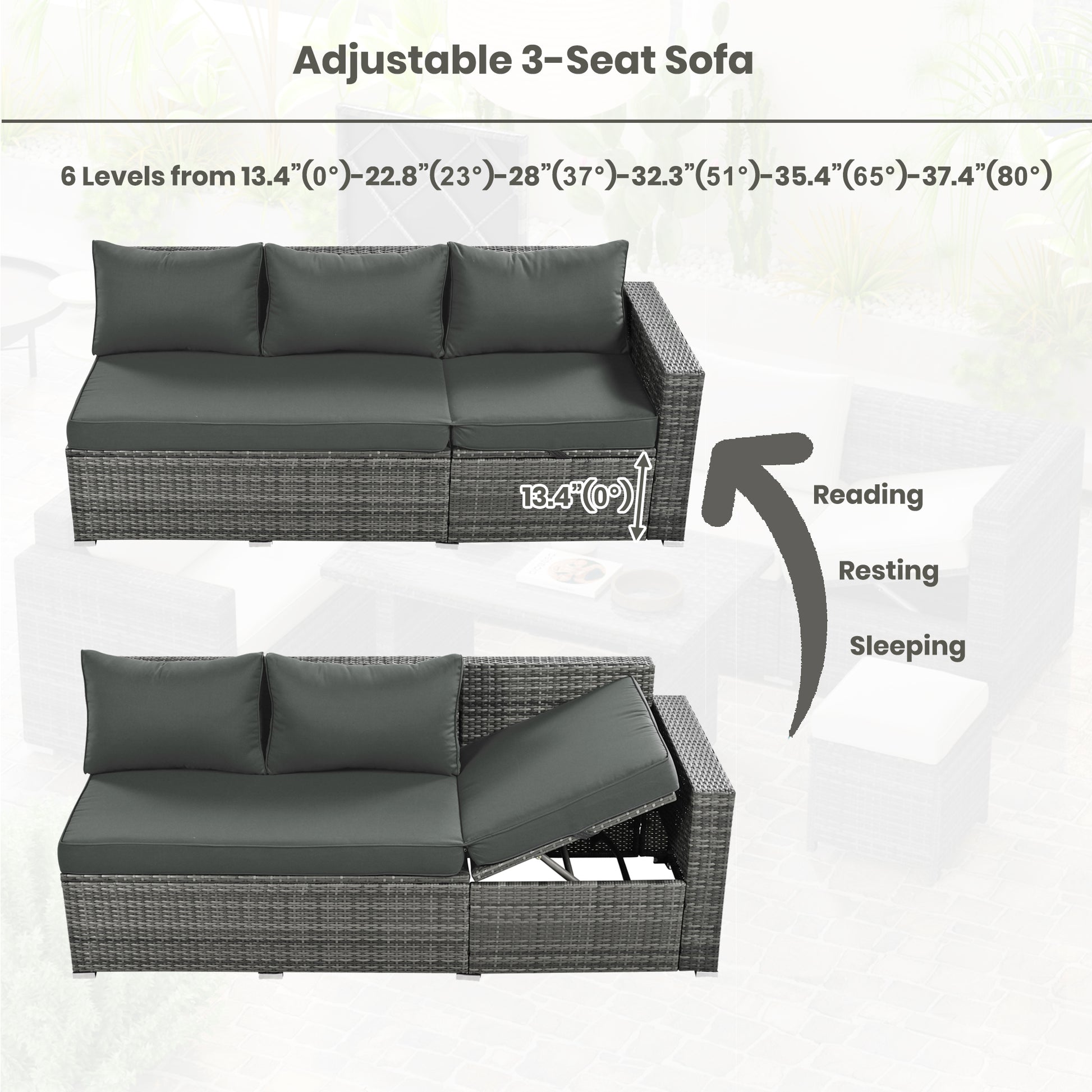 Outdoor 6 Piece All Weather Pe Rattan Sofa Set, Garden Patio Wicker Sectional Furniture Set With Adjustable Seat, Storage Box, Removable Covers And Tempered Glass Top Table,Grey Yes Complete Patio