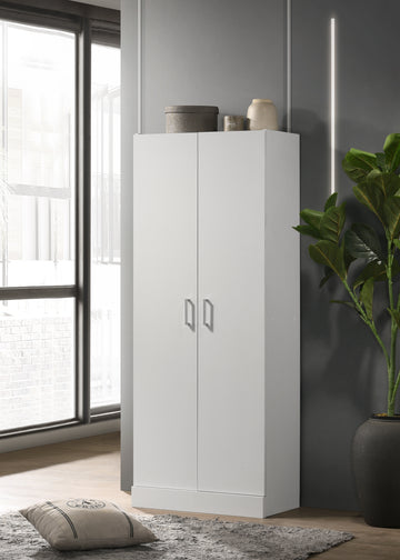 Alara White 60" Height Simplistic Modern Double Door Storage Cabinet White Particle Board