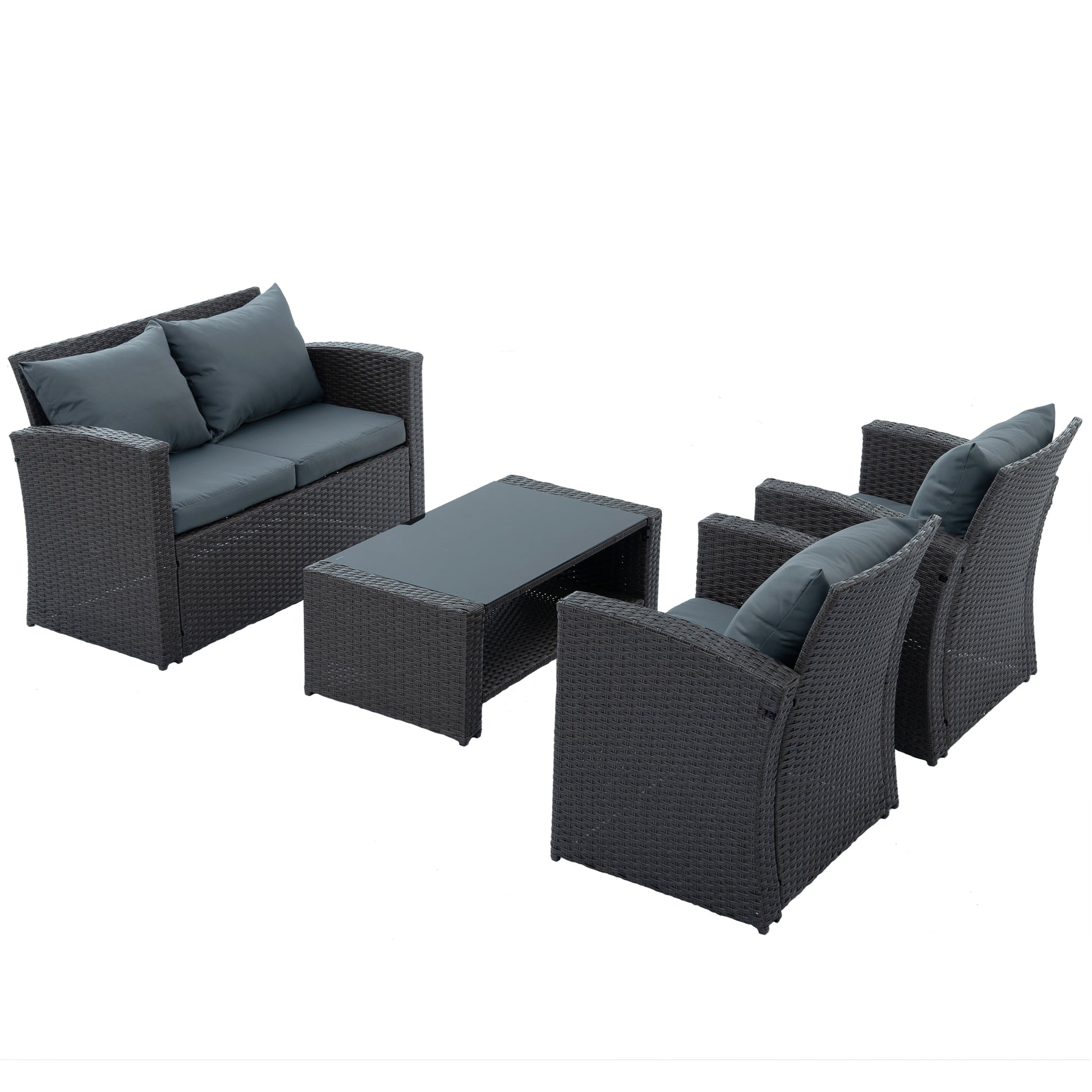 Patio Furniture Sets Dark Gray Seats 4 Pe Rattan Iron Waterproof Fabric