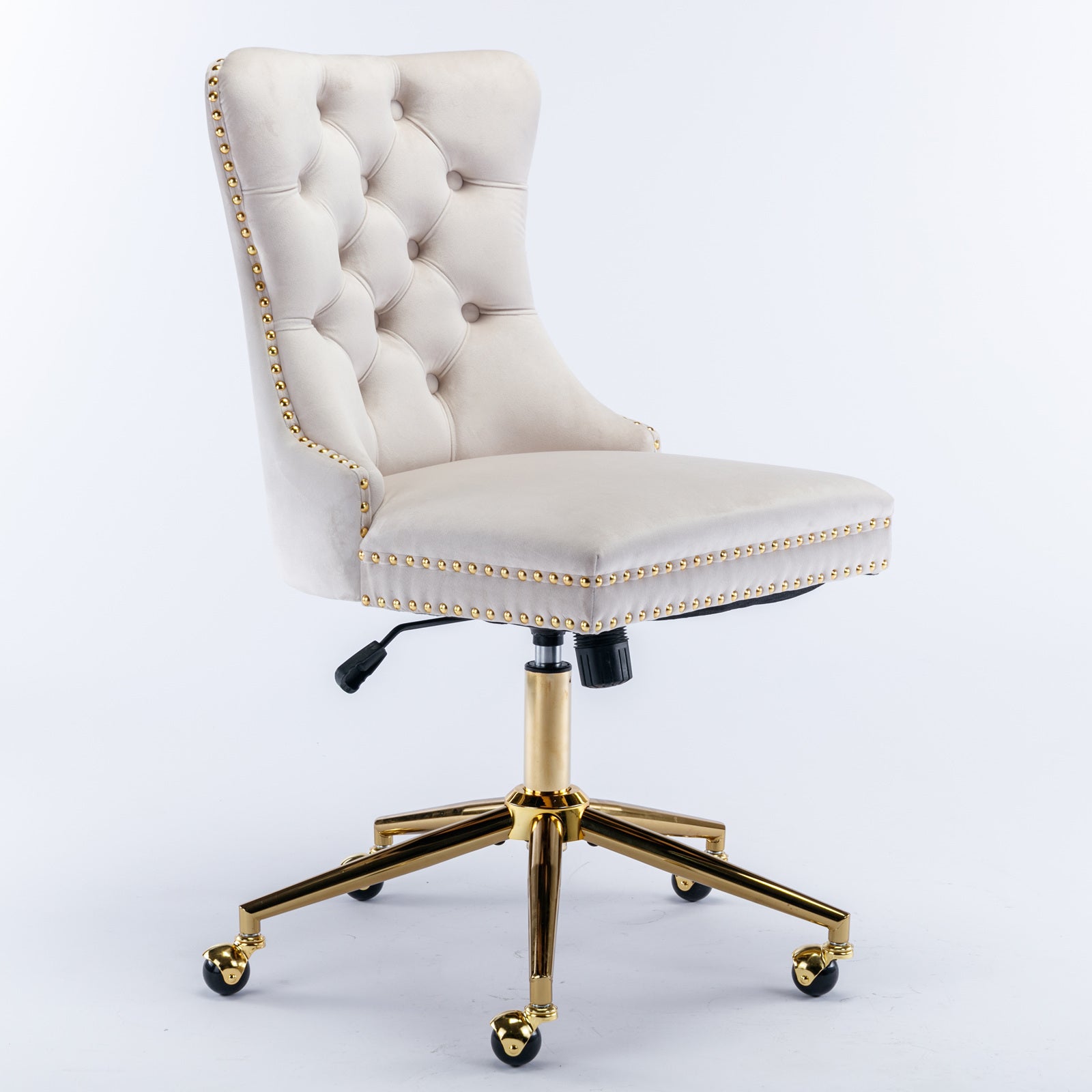 Office Chair,Velvet Upholstered Tufted Button Home Office Chair With Golden Metal Base,Adjustable Desk Chair Swivel Office Chair Beige Beige Velvet