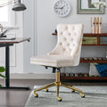 Office Chair,Velvet Upholstered Tufted Button Home Office Chair With Golden Metal Base,Adjustable Desk Chair Swivel Office Chair Beige Beige Velvet