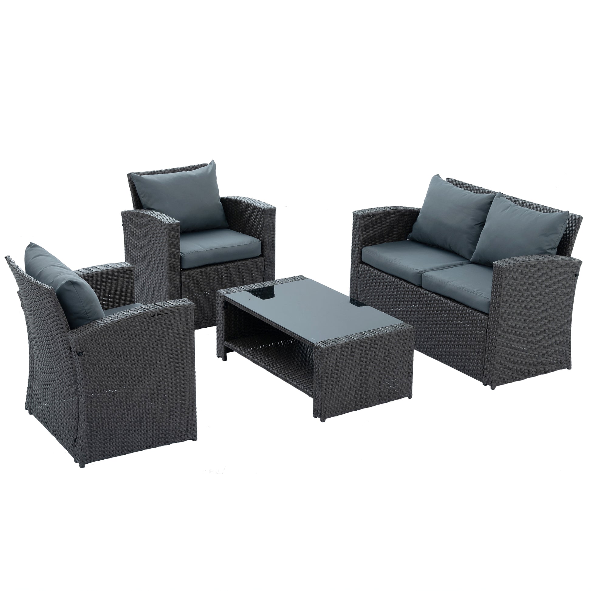 Patio Furniture Sets Dark Gray Seats 4 Pe Rattan Iron Waterproof Fabric