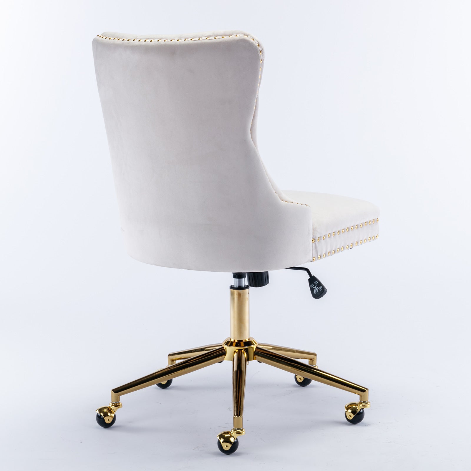 Office Chair,Velvet Upholstered Tufted Button Home Office Chair With Golden Metal Base,Adjustable Desk Chair Swivel Office Chair Beige Beige Velvet
