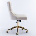 Office Chair,Velvet Upholstered Tufted Button Home Office Chair With Golden Metal Base,Adjustable Desk Chair Swivel Office Chair Beige Beige Velvet