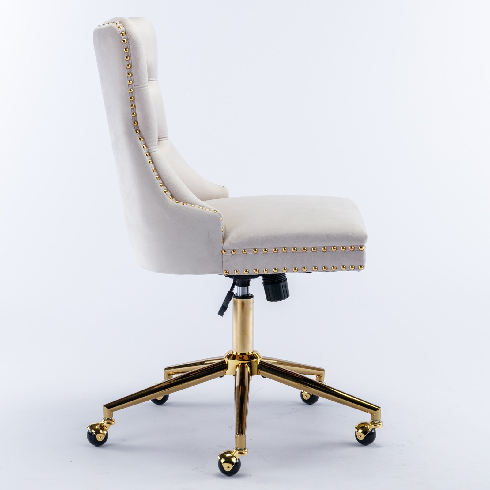 Office Chair,Velvet Upholstered Tufted Button Home Office Chair With Golden Metal Base,Adjustable Desk Chair Swivel Office Chair Beige Beige Velvet