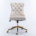 Office Chair,Velvet Upholstered Tufted Button Home Office Chair With Golden Metal Base,Adjustable Desk Chair Swivel Office Chair Beige Beige Velvet
