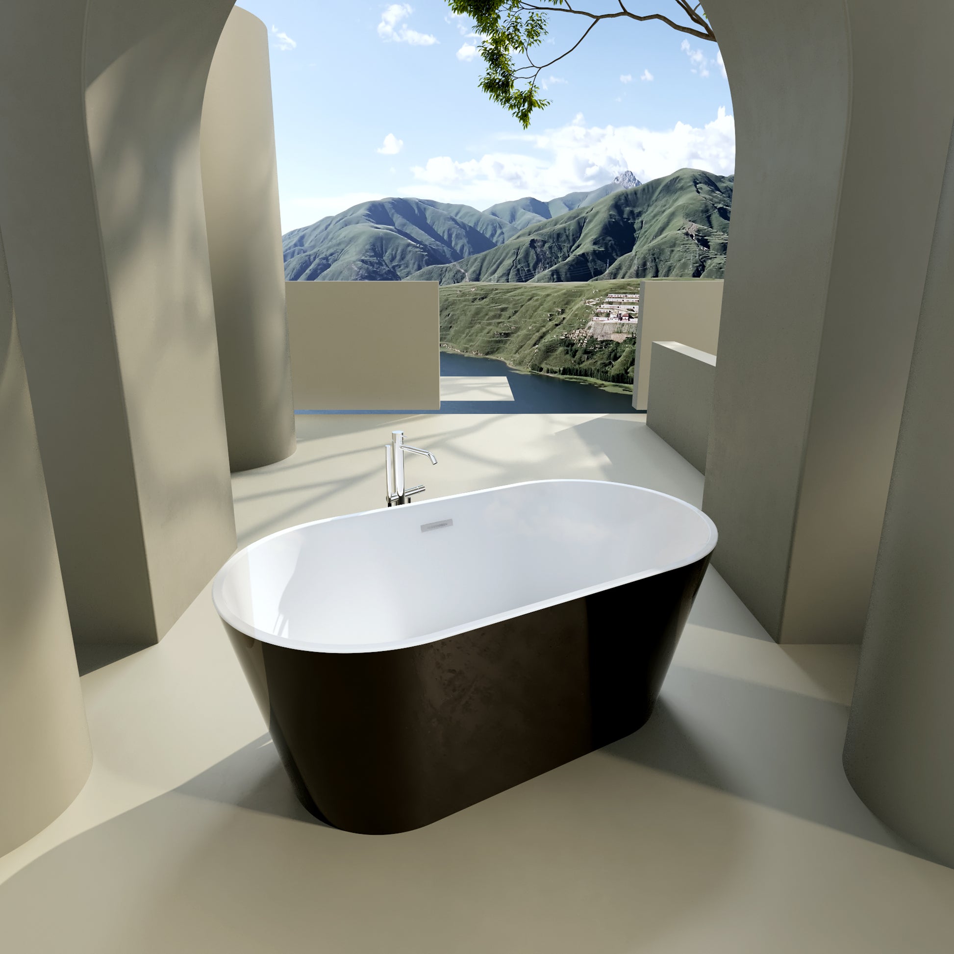 Acrylic Freestanding Soaking Bathtub with Chrome black-fiberglass-acrylic